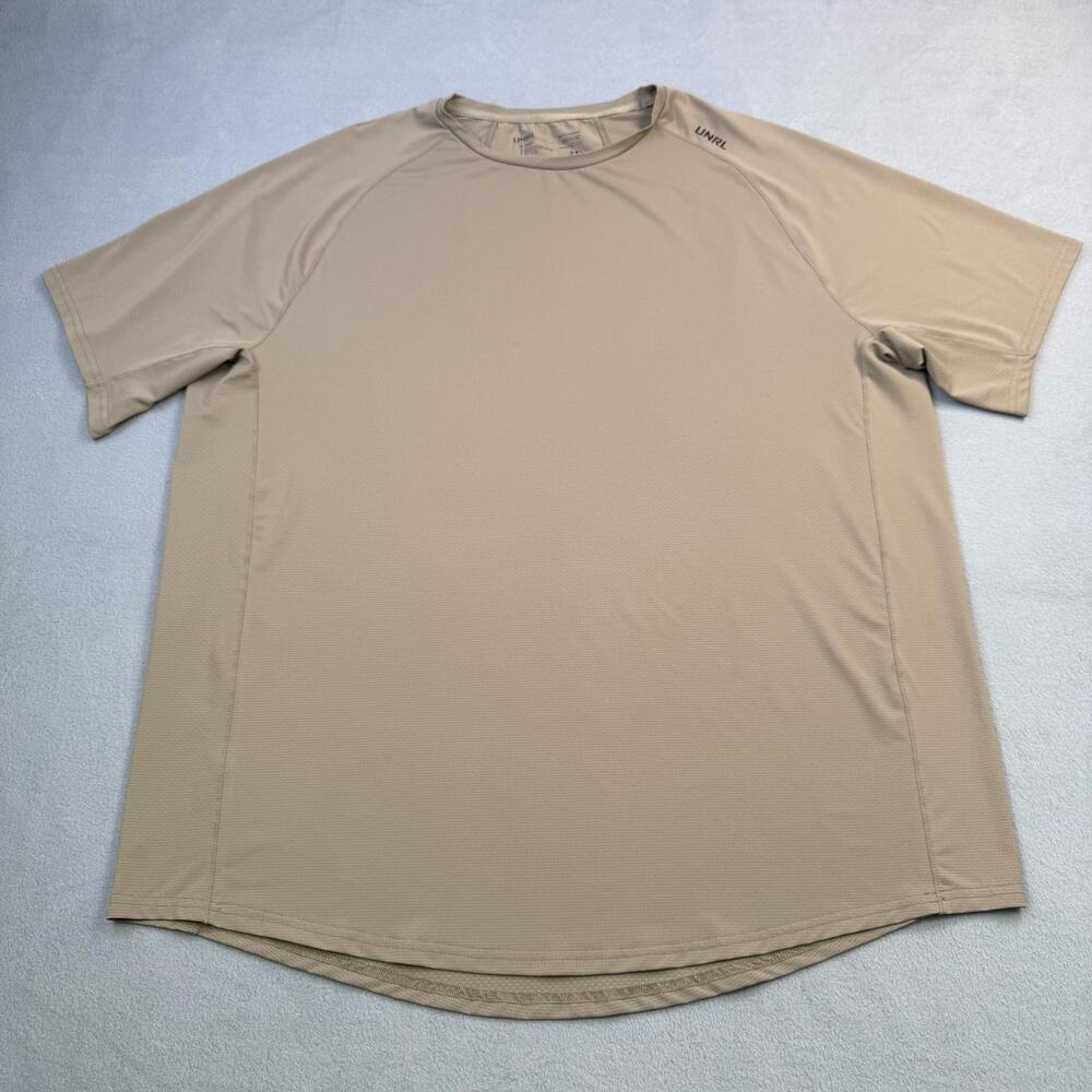 UNRL Streamline Shirt Mens 2XL Beige Short Sleeve Performance Athletic Tee Top